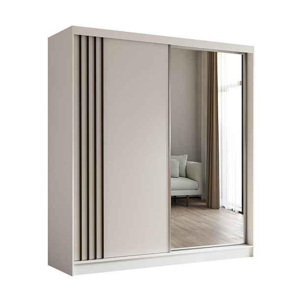 MASSENO ŠATNÍ SKŘÍŇ S POSUVNÝMI DVEŘMI NELVIA, 200/216/61 cm 2dveřová se zrcadlem, bílá