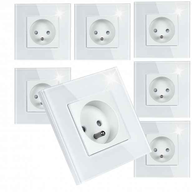 7 x Jednotlivá Elektrická Zásuvka Bílá Skleněná S Uzemněním