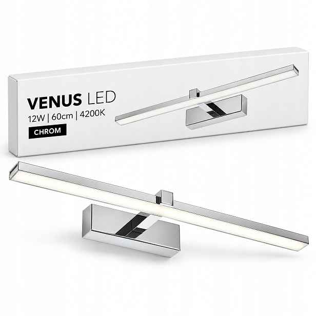 Venus Led nástěnná lampa 12W 60 cm chrom do koupelny 4200K IP44 840lm