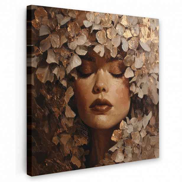 MuchoWow OBRAZ NA PLÁTNĚ Tvář - Dáma - Listy - Tahy štětcem 50x50 cm