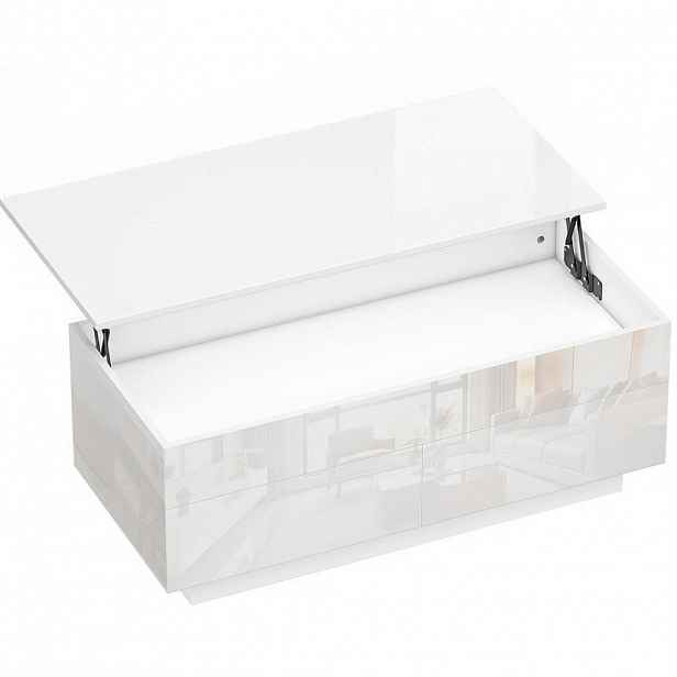 Modfu KONFERENČNÍ stolek ze dřeva a kovu 102x48x54 cm lesklá bílá s výklopnou deskou, úložným prostorem a 2 zásuvkami