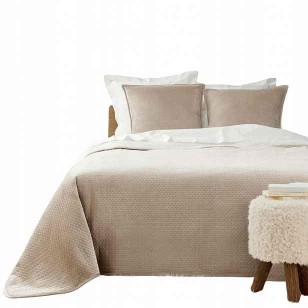 Přehoz Na Postel Polyester Béžový 220 X 240 CM S Povlaky 60 X 60 CM