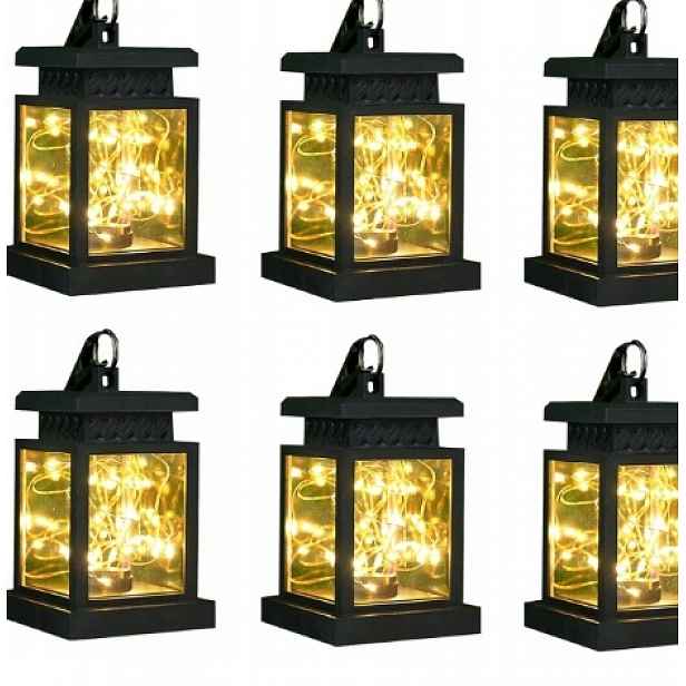 Solární Lampiony Led 6 Ks Závěsné Zahradní Retro Černé Dekorační