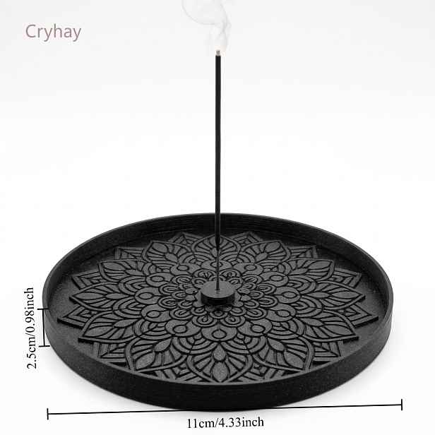 TEMU Černá Kulatá Mandala Reliéfová Tyčinka, Střed s Držákem Tyčinek, Reliéf Mandala Lotus , Udrží Popel, Zen Jóga Meditace Stolní Tyčinka Umělecká