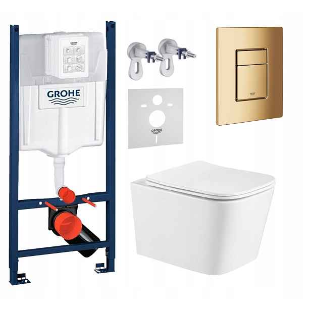 Wc sada Grohe s miskou Imprese Alba Tornado a zlatým tlačítkem Fresh