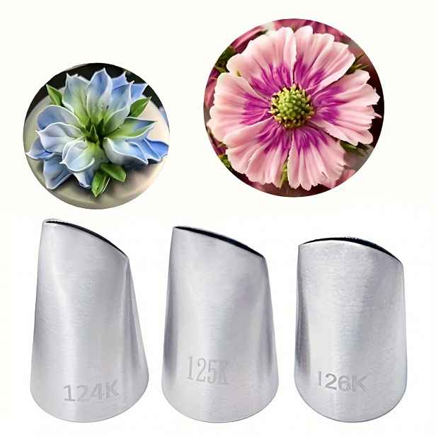 TEMU Nerezové trubice 304 Rose Piping Tips - Odolné trysky pro zdobení dortů s elegantním květinovým designem, 124K, 125K, 126K, Potřeby pro zdobení