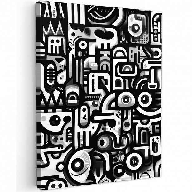 MuchoWow OBRAZ NA PLÁTNĚ Symboly - abstraktní - grafické - černé 60x80 cm