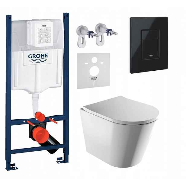 Sada Wc Rám Grohe s mísou Wc Tampa a tlačítkem černý lesk Fresh