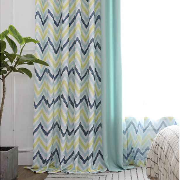 Floraweg Chevron Zigzag vzor Grommet Top Window Curtains, modré