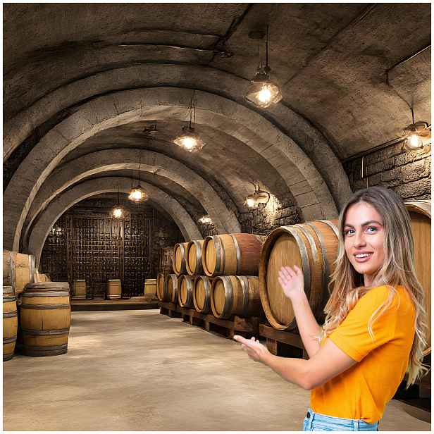 Fototapeta 3D Tunel Chodba Sklep Sudy Víno 196x260 TUN33W