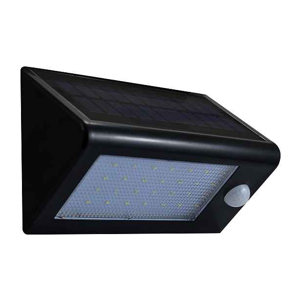 Nástěnná Led solární lampa se senzorem, černá, studená barva Polux