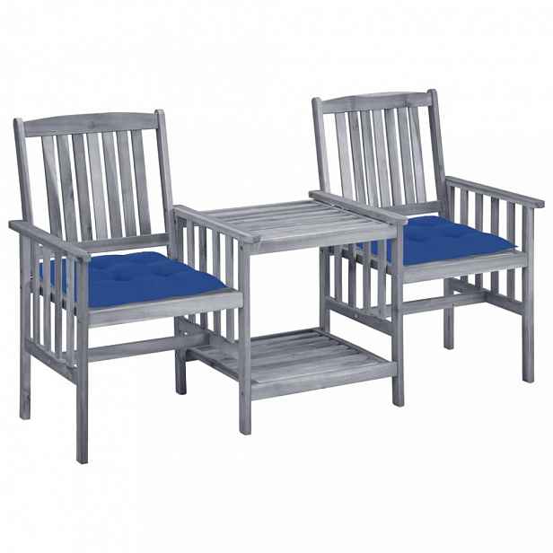 Zahradní židle se stolkem akácie / látka Tmavě modrá