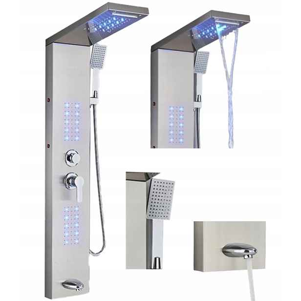 Led sprchový panel hydromasážní sprcha vodopád Nikl Stříbrný