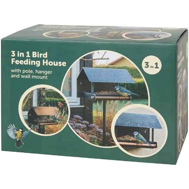 Krmítko Domeček pro ptáky na stojanu vysoký 110 cm 3v1 Bird Feeding House