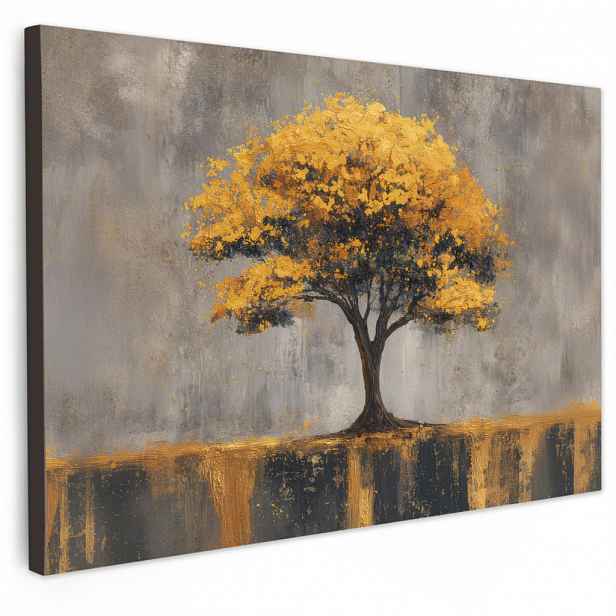 MuchoWow OBRAZ NA PLÁTNĚ Strom - listy - zlaté - abstraktní 30x20 cm