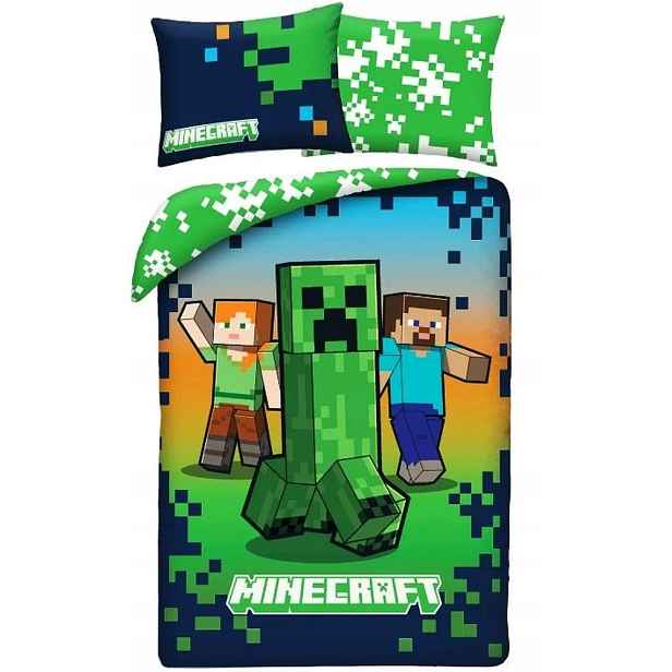 Oboustranné ložní povlečení z mikrovlákna Minecraft Steve, Alex a Creeper