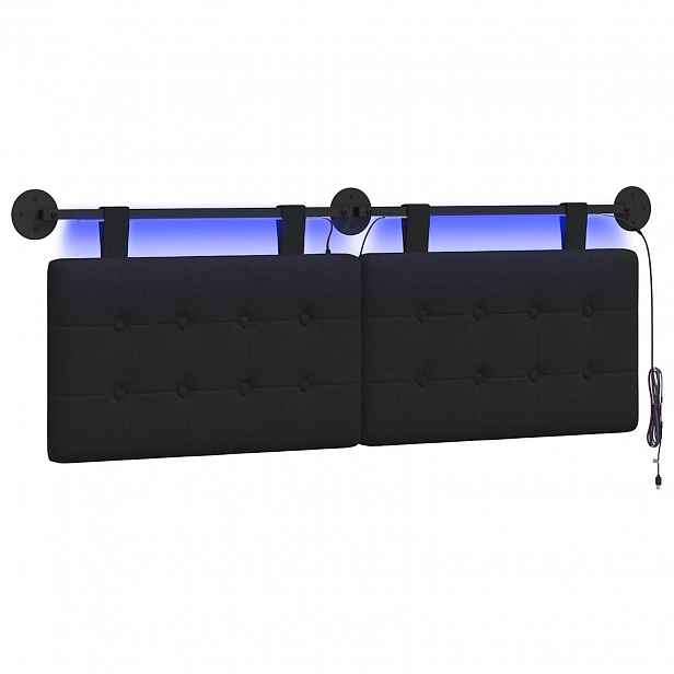 vidaXL Závěsné čelo postele S LED osvětlením Černá Textil