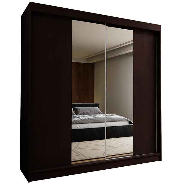 MASSENO ŠATNÍ SKŘÍŇ S POSUVNÝMI DVEŘMI LUCENZA, 200/216/61 cm 2dveřová se zrcadlem, dekor wenge