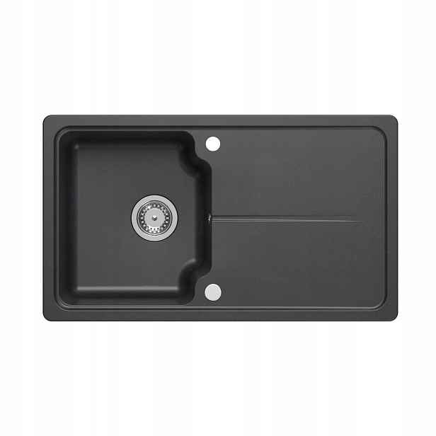 myQ Berlin 111 Granitový dřez 86x50x20,5 cm Černý Sifon Záslepka