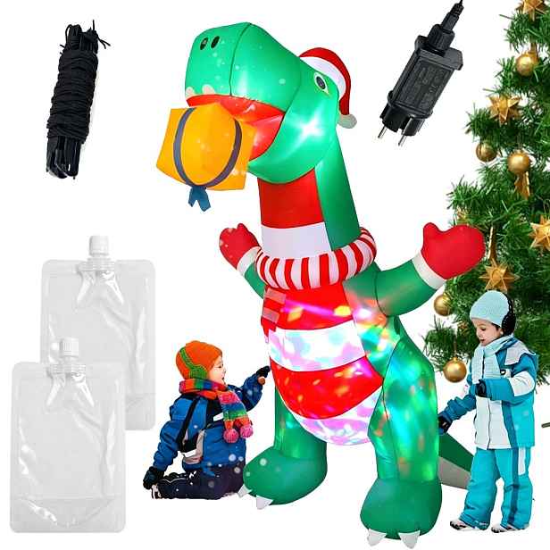 Nafukovací Svítící dinosaurus XXXL Led Vánoční Dekorace Ozdoba Vánoce 240