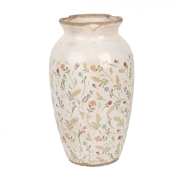 Béžová keramická váza s kvítky Floral Cartoon L - Ø 21*37 cm Clayre & Eef