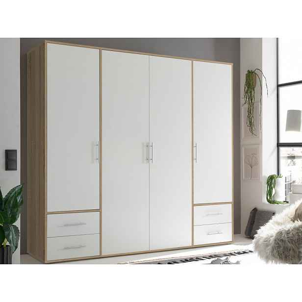 Šatní skříň Valencia, 206 cm, dub sonoma/bílá