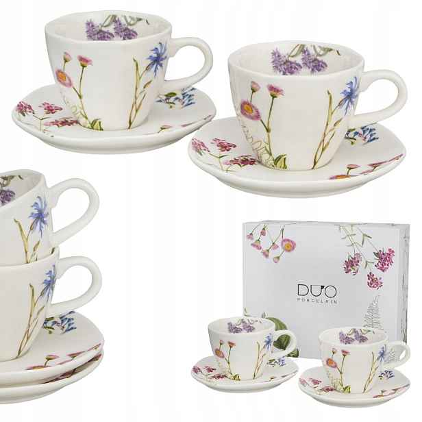 Set 2 Šálků S Podšálkem Barvy přírody 200 ml porcelánový komplet