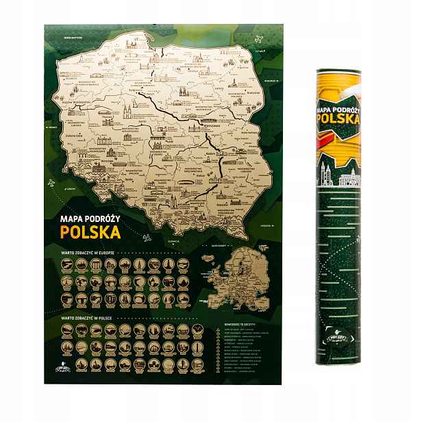 Stírací Mapa Polska Evropa s doplňky Scratch Map Poland 60x40 cm cestování