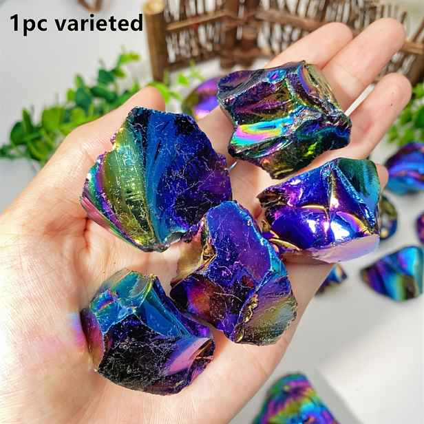 TEMU 1 ks/200g Třpytivý barevný aura obsidiánový kámen - Perfektní dárek pro ženy a přítelkyně, Unikátní dekorace na stůl, Nejlepší volba pro