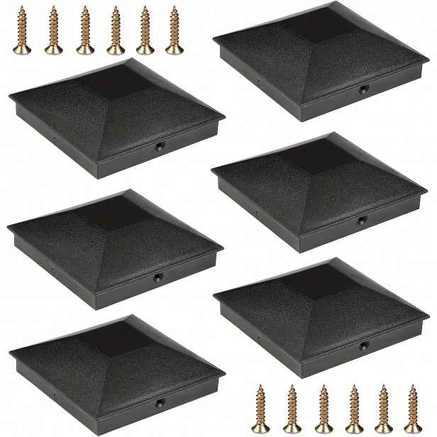 TEMU 6ks Černé Dřevěné Kryty na Plotové Sloupky, 4x4 Palce - Odolný PP Plast, Voděodolný & UV Ochrana, Zabraňuje Praskání a Hnilobě