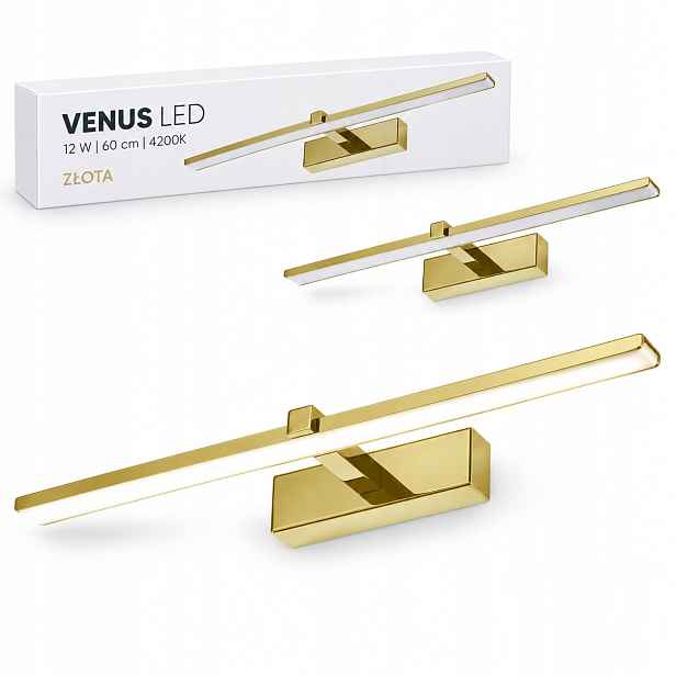 Zlatá nástěnná lampa Venus 12W 60 cm Led 840lm 4200K IP44 do obývacího pokoje