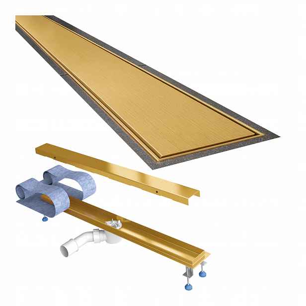 Lineární odtok 90 cm zlatý saténový otočný sifon Mc Alpine, sada Waterway