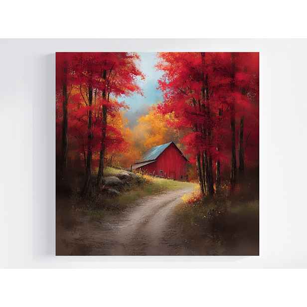 Obraz Na Plátně Canvas Krajina Podzim Les Cesta Červená Stodola 50x50