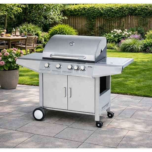Plynový gril BestBerg BBBQ-24ST / 5 hořáků / 15,75 kW / stříbrná