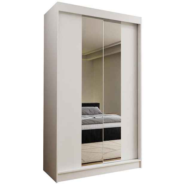 MASSENO ŠATNÍ SKŘÍŇ S POSUVNÝMI DVEŘMI LUCENZA, 120/216/61 cm 2dveřová se zrcadlem, bílá