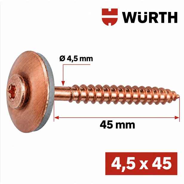 Měděný šroub/A2, AW20 Wurth 4,5 X 45 200 ks