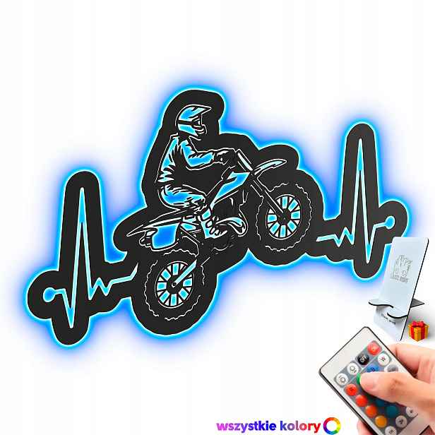 Dřevěný 3D obraz Motokros Nástěnná Dekorace Dárek Noční Lampa Led