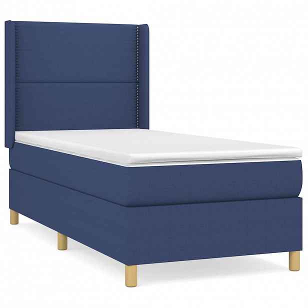 vidaXL Box spring postel s matrací modrá 90x190 cm textil