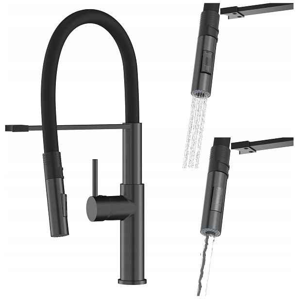 Kuchyňská Baterie Flexibilní Ramínko Černá Metalická Gun Grey Kuchyňská Soria