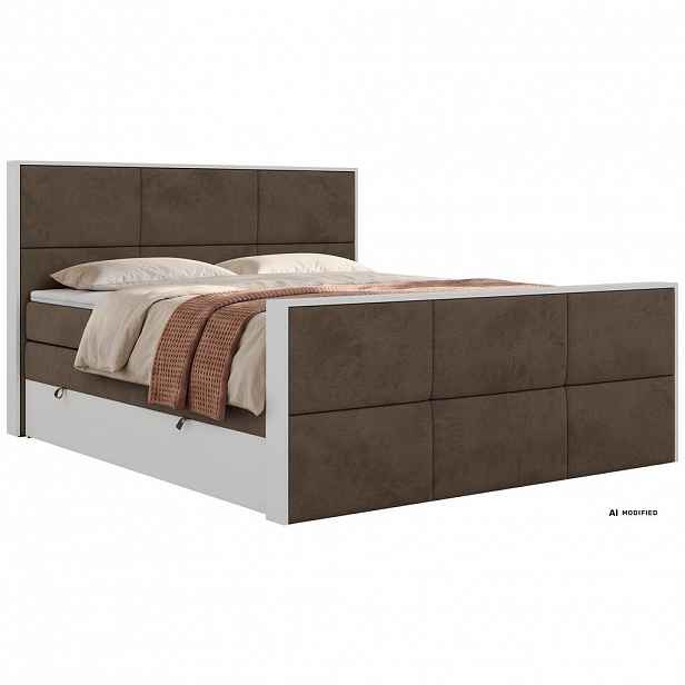 MKS POSTEL BOXSPRING DELVIT KING DUO 160/200 - Hnědá Samet - Topper T25 - H3