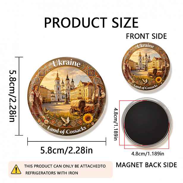 TEMU 1 ks 2D plochý magnet na ledničku s Ukrajiny a kozáků, odolný kulatý magnet, vhodný pro připevnění fotografií, pohlednic atd. na lednici, jako