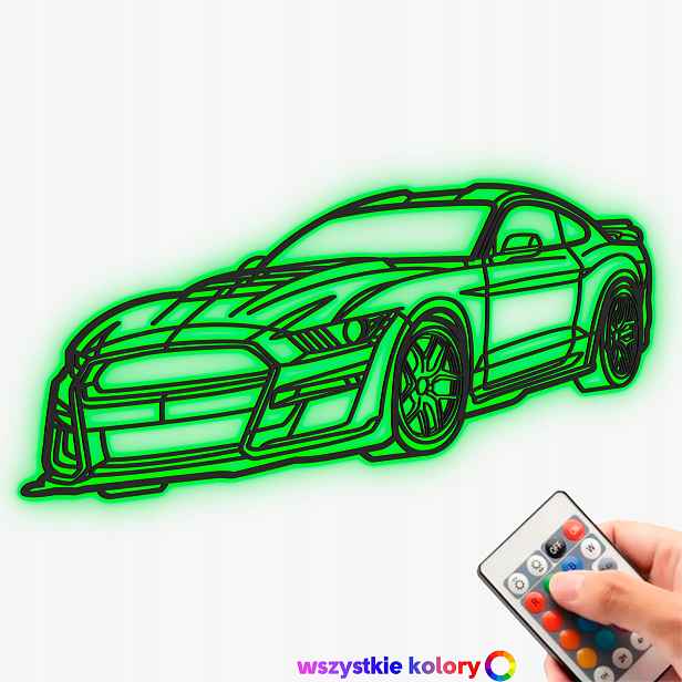 Dřevěný 3D obraz Ford Mustang ve stylu Line XL Dárek Noční Lampa Led