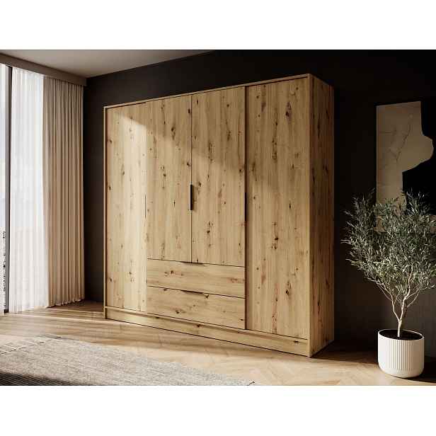 Čtyřdvéřová šatní skříň 206 cm COSIMA - dub artisan