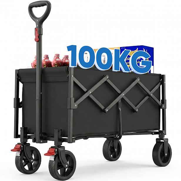 TEMU Skládací vozík s objemem 80 l a nosností 100 kg, lehká konstrukce se sníženou hmotností, terénní s brzdami pro vyšší bezpečnost a kontrolu,
