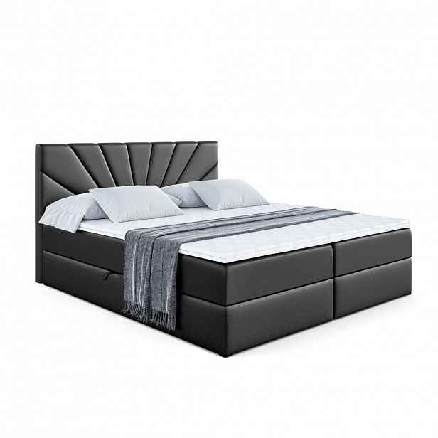 ALTDECOR AMERICKÁ postel s matrací H4 a lamelovým roštem – MILTIO – 200 x 200 cm – H4 – vysoce lesklá černá