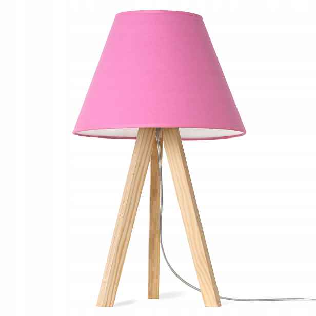 Noční Lampa Stolová Růžová Dřevěná Trojnožka S Stínítkem Do Ložnice
