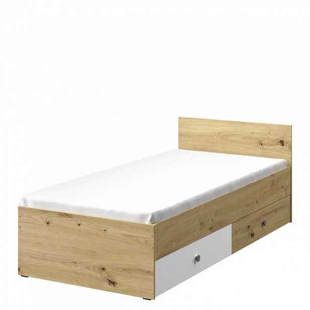 Postel do studentského pokoje 90x200 CHIMA - dub artisan / bílá / šedá