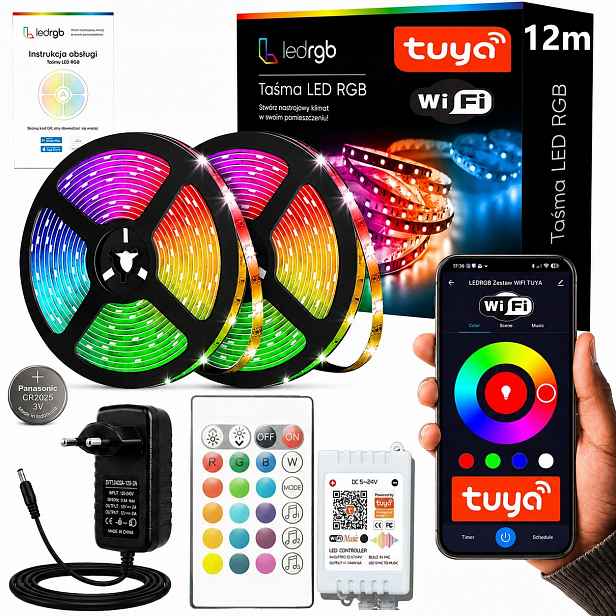 Set Led pásek 12M (2x6m) Rgb 5050 WiFi Dálkový Ovladač Aplikace Tuya Hudba Časovač