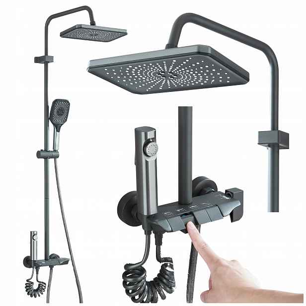 Sprchový Set Nástěnný směšovač Obdélníková Dešťová Sprcha Šedá Matná