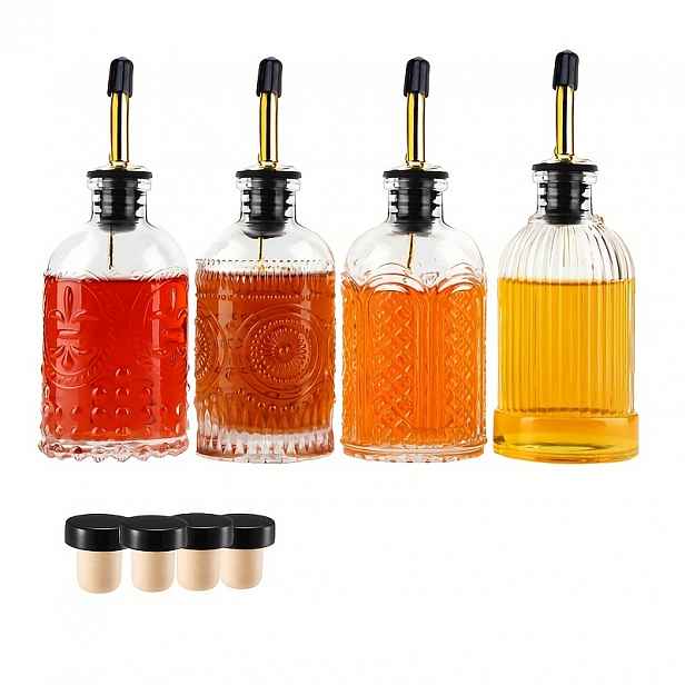 TEMU 2/4 ks Dávkovač sirupu, lahvička na kávový sirup, dávkovač sirupu do kávového baru, 7 Oz lahvičky s kovovým výlevkou, skleněný dávkovač do